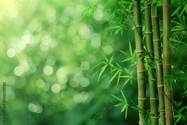 Fototapeta Lush green bamboo forest creating a serene background, perfect for a peaceful wallpaper.