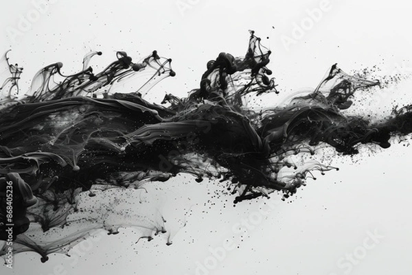 Fototapeta black ink splash explosion, white background, in the style of high resolution photography 