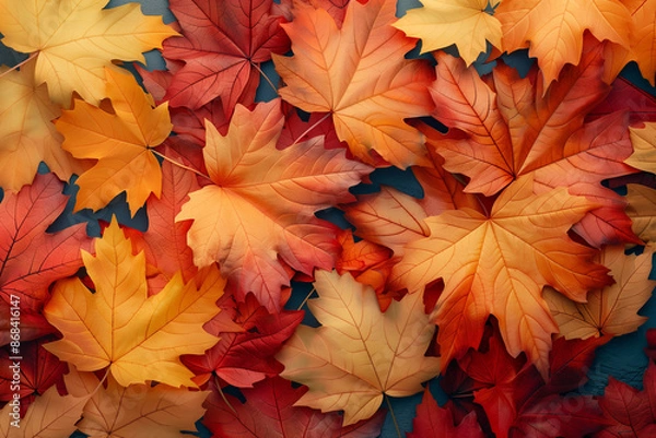 Fototapeta Maple leaves yellow, orange and red, pattern, top view