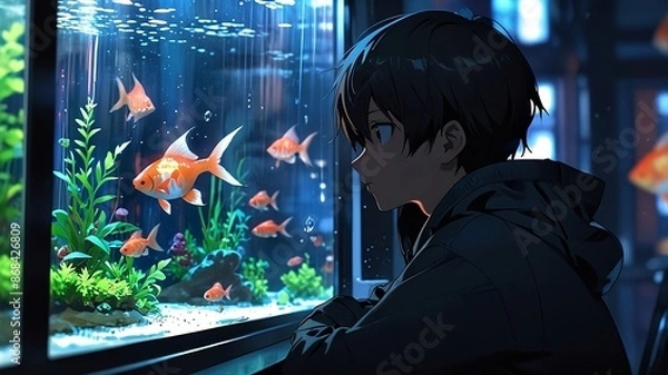 Obraz The boy and goldfish