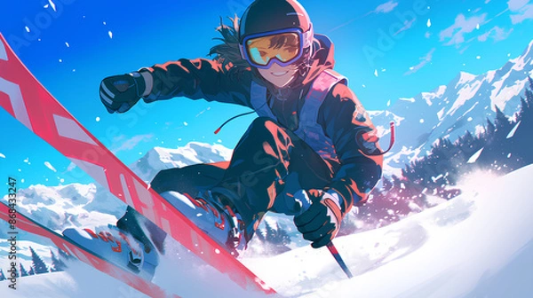 Fototapeta a man is skiing in the snow