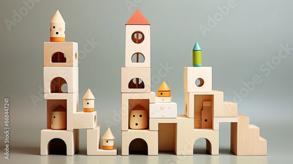 Obraz generated illustration of  Wooden toys cube castle building game