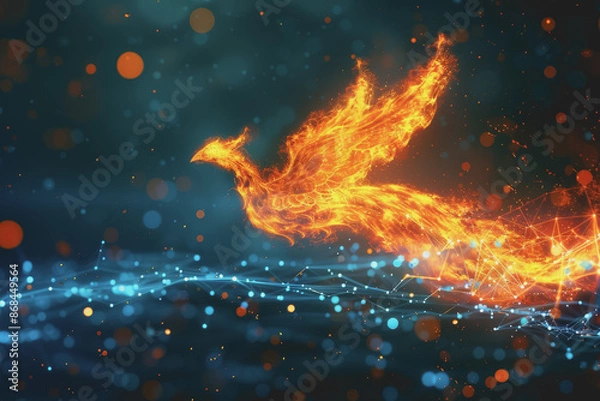 Fototapeta The flames formed the outline of a phoenix. and icons showcase innovative technology.