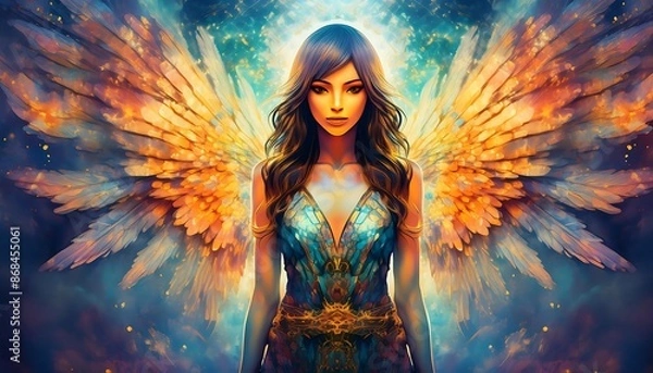 Obraz Digital painting of a beautiful angel in a colorful light.