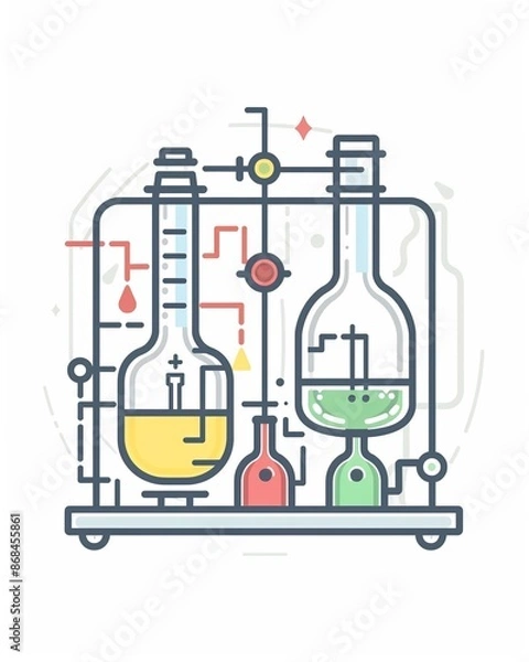 Fototapeta Analysis of different chemicals using chemistry synthesis. Science illustration design art isolated on a white background