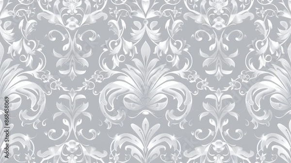 Fototapeta Seamless light gray floral motif vector pattern wallpaper for wedding, anniversary, and celebration invitations. Elegant timeless design for sophisticated event stationery and decorative backgrounds