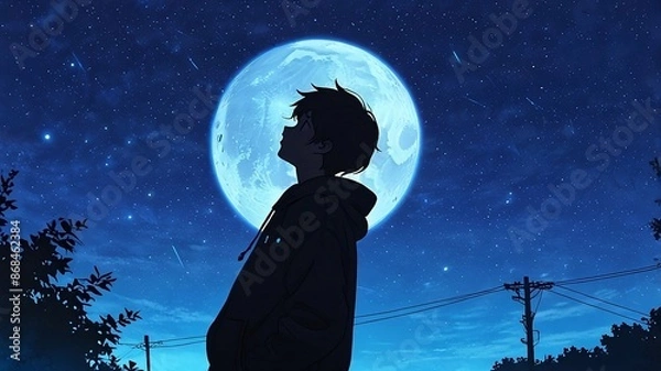 Fototapeta boy and blue moon