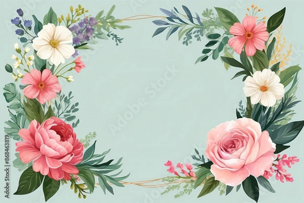 Fototapeta A blank wedding invitation adorned with a watercolor floral frame