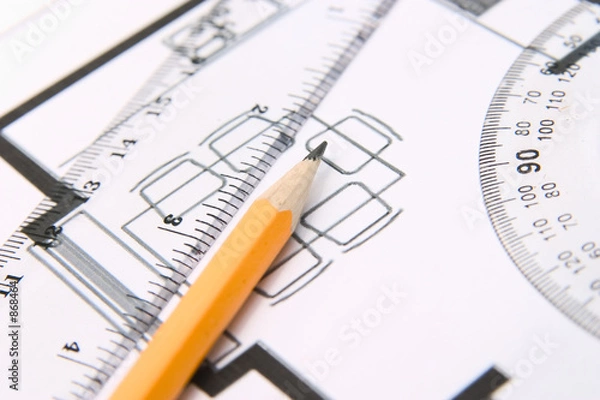 Fototapeta pencil and a protractor