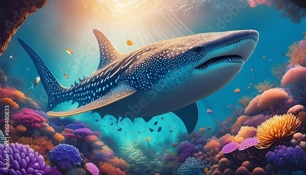 Fototapeta Whimsical Underwater World with Whale Shark