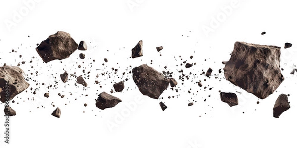 Obraz PNG Rock and Pieces of Rock Flying - Isolated on Transparent Background - AI Generated