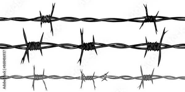 Obraz PNG Barb Wire, Border Fence Isolated on Transparent Background - AI Generated