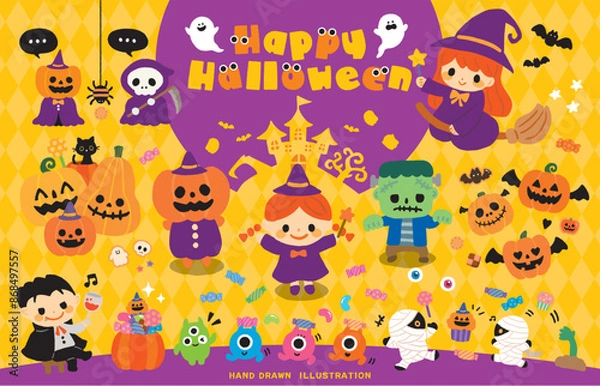 Obraz ポップなかわいいハロウィンイラストセット