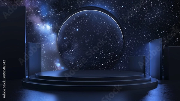 Fototapeta Galactic 3D Mockup Showcase, ブラックバックグラウンドで魅せる銀河風3Dモックアップ.Generative AI