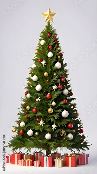 Fototapeta 3D Christmas tree. White background. Generative AI
