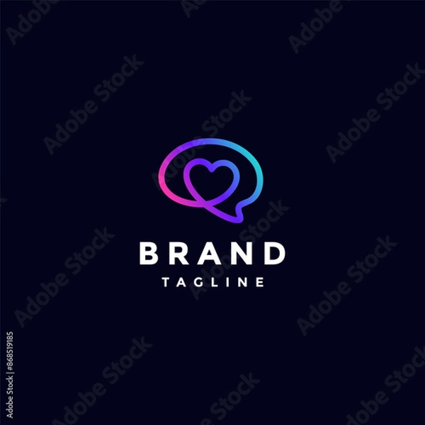 Fototapeta Heart Icon Inside Brain Symbol Logo Design. Continuous Brain and Heart Silhouette Lines Logo Design.