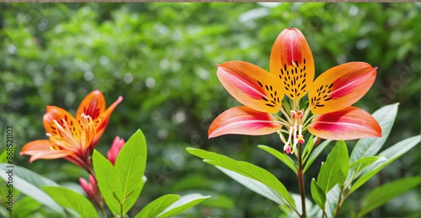 Fototapeta Calm Landscape with Tranquility of Alstroemeria Flowers in Bloom
