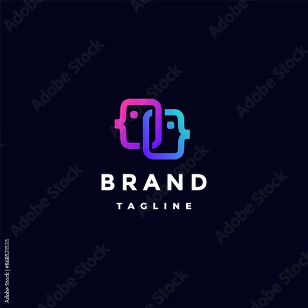 Fototapeta Simple Two Head Lines Connected Logo Design. Chain Connection Two Colorful Heads Icon Logo Design.