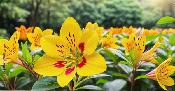 Fototapeta Graceful Cluster of Alstroemeria Flowers Captured in Full Bloom

