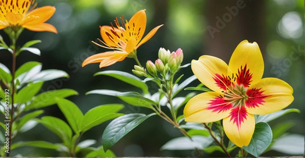 Fototapeta Delicate Petals of Alstroemeria Creating a Colorful Tapestry
