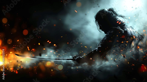 Fototapeta Abstract ink drawing of a samurai. Japanese style art.