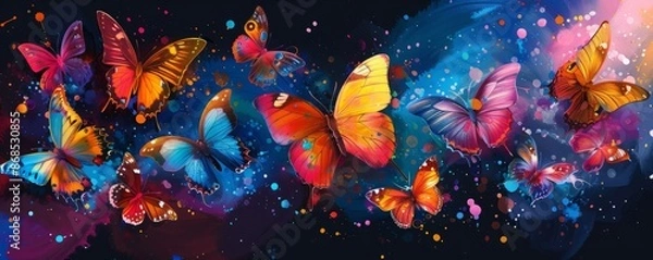 Fototapeta Bright, stylized butterflies with vibrant colors