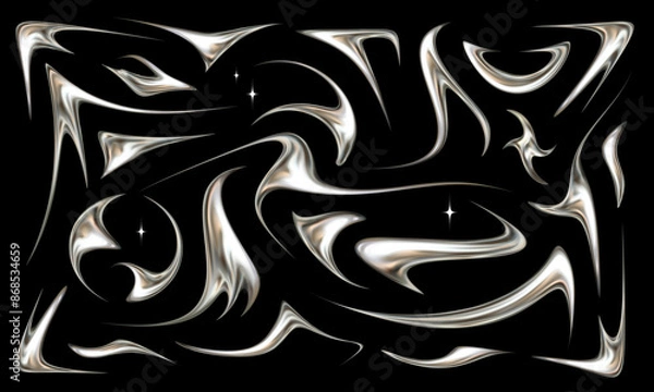 Fototapeta Set of neotribal metallic elements. Tattoo style chrome vector illustrations.