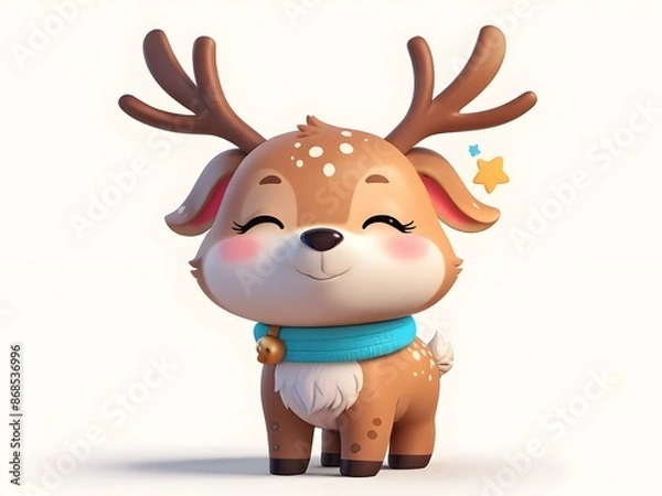 Fototapeta 3D Cute cartoon reindeer. White background. Generative AI