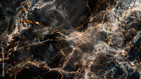 Fototapeta Black marble texture with golden veinings