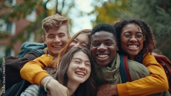 Fototapeta A group of youthful individuals posing side by side, possibly at an event or celebration