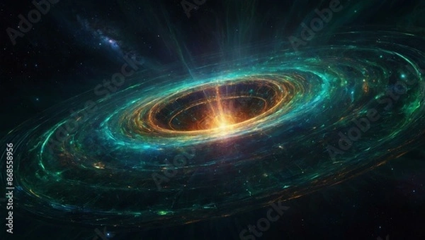 Fototapeta A stunning cosmic image of a galaxy swirl with vibrant colors and a radiant center, illustrating the beauty of the universe.