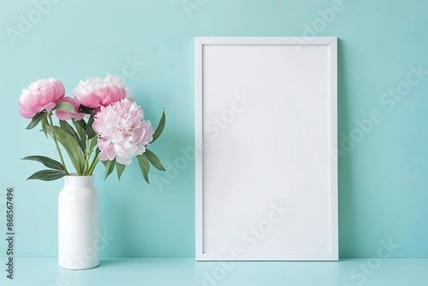 Obraz Home Decoration with Floral Decor Frame and Poster on Table - Interior Design