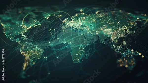 Fototapeta Visualizing the World Map as a Dynamic Trade Network Connecting Global Commerce. Concept Global Trade Networks, World Map