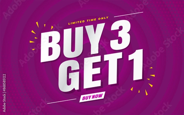 Obraz buy 3 get 1 free banner template purple