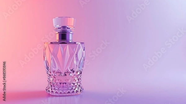 Fototapeta "Transparent colorful perfume bottles on a gradient background, featuring a blend of different colors, creating a luxurious and eye-catching setting perfect for showcasing the elegance and variety 