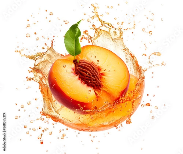 Fototapeta peaches in juice splash isolated
