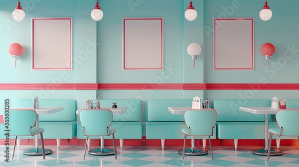Obraz Retro American diner with wall poster mockup