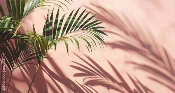 Obraz Serene Palm Leaf Shadows on Soft Pink Wall Background