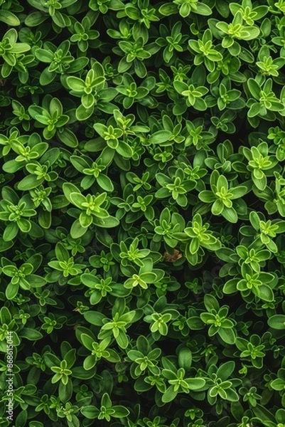 Obraz Thyme texture background, thymus leaf banner, Thymus vulgaris pattern, fresh herbal leaves banner