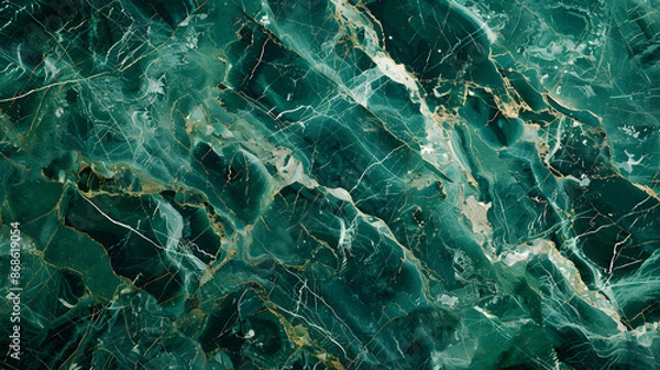 Obraz Emerald green marble texture with gold veinings