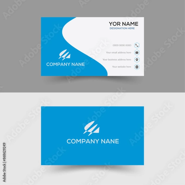 Fototapeta smart business card ,Double sided , Landscape, Vector illustration, Modern blue and off white and creative shape business card. business card for business and personal use
