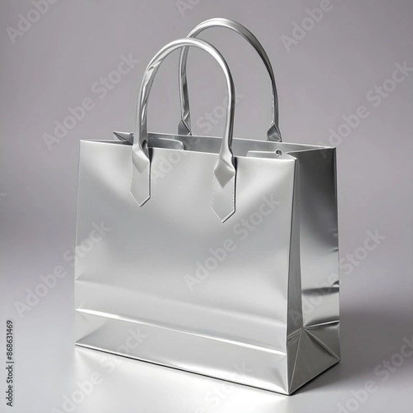 Obraz Close up isolated shiny gold gift bag with copy space