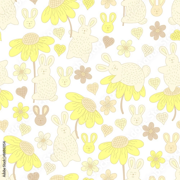 Obraz pattern with rabbits and flowers
