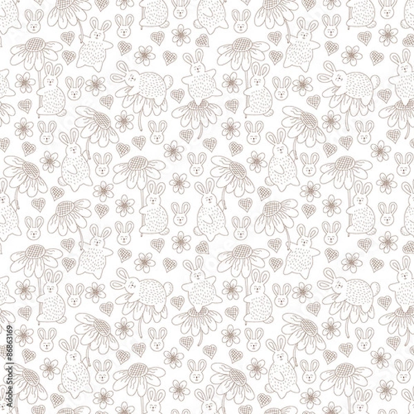 Obraz pattern with rabbits and flowers