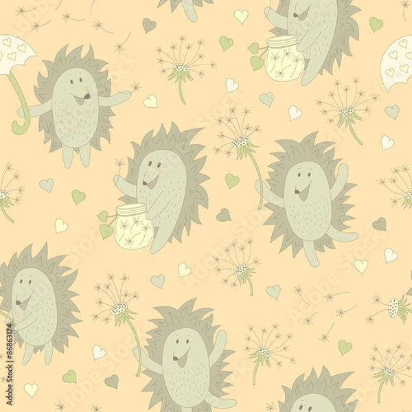 Obraz pattern with hedgehog and dandelion