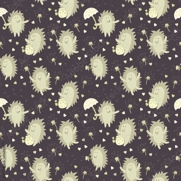 Obraz pattern with hedgehog and dandelion