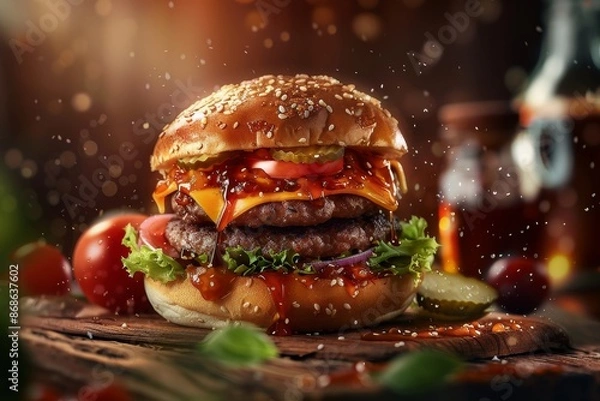 Fototapeta Front View Burger Realistic Photo