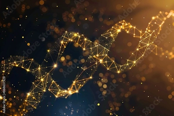 Fototapeta seamless pattern flat illustration style, world map Low poly design of the DNA with a golden dust effect. Sparkle stardust. Glittering elegant with gold particles on bright background. Polygonal 