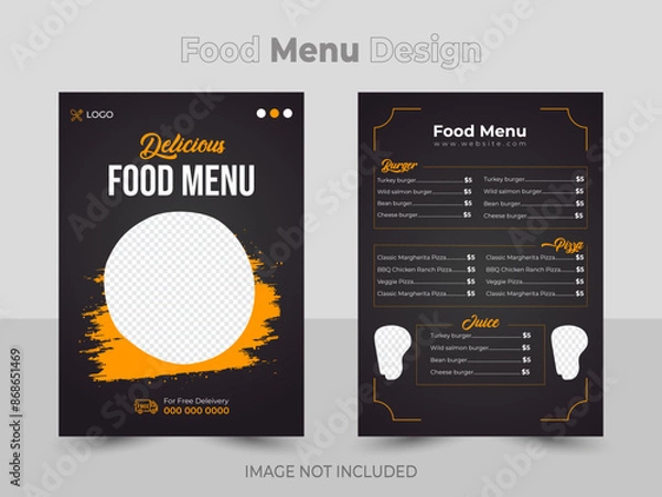 Obraz Restaurant Food Menu, Fast food menu. pizza snacks vintage design on chalkboard. Fast food restaurant menu board vector template.