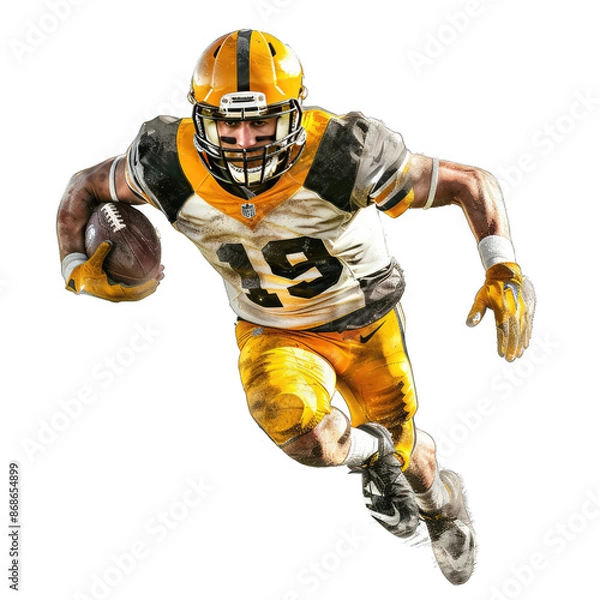 Fototapeta American Football Player , Dynamic Athletic Posture Capturing Motion.. Isolated on a Transparent Background. Cutout PNG.